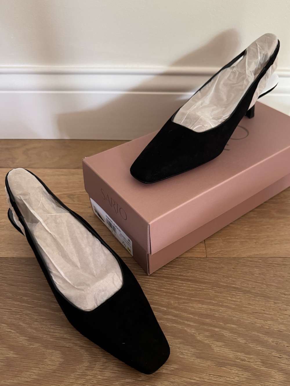 Franco Sarto Raven Black Suede Slingback Kitten Heel Pumps NIB 7.5